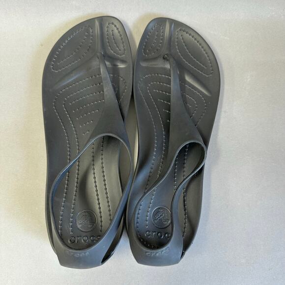 Crocs Sexi flip flop t-strap comfort rubber sandal in black women's size 10 - Picture 7 of 13